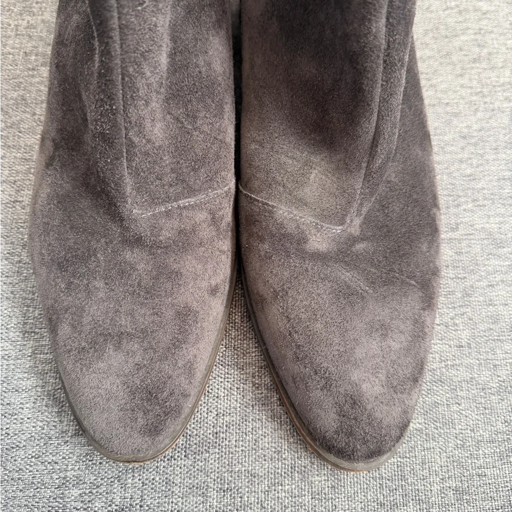 Rag & Bone Grey Suede Wesley Booties 10.5 Zipper Block Heel Almond Toe Neutral